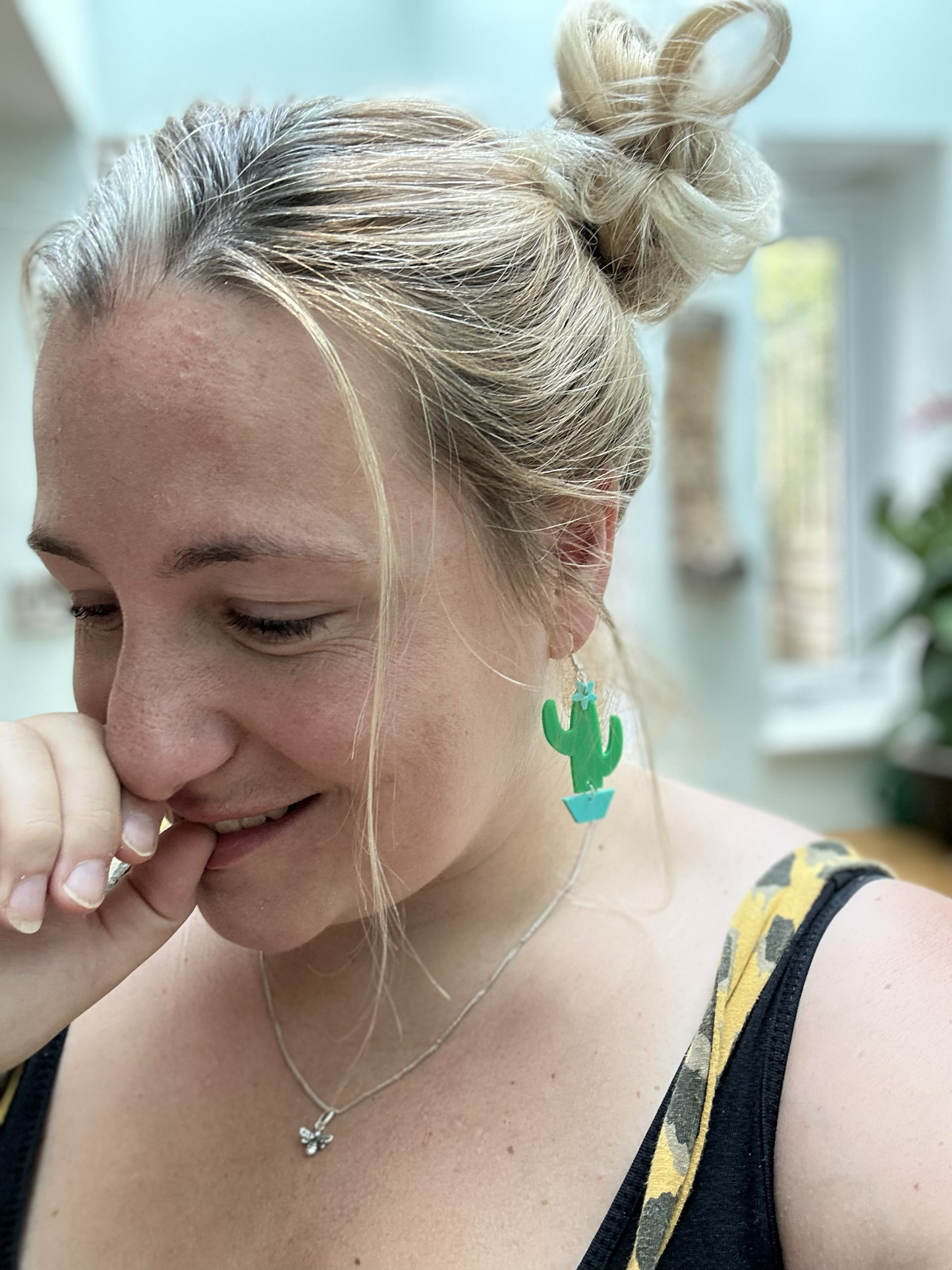 3D Printed Saguaro Cactus Earrings in a Pot