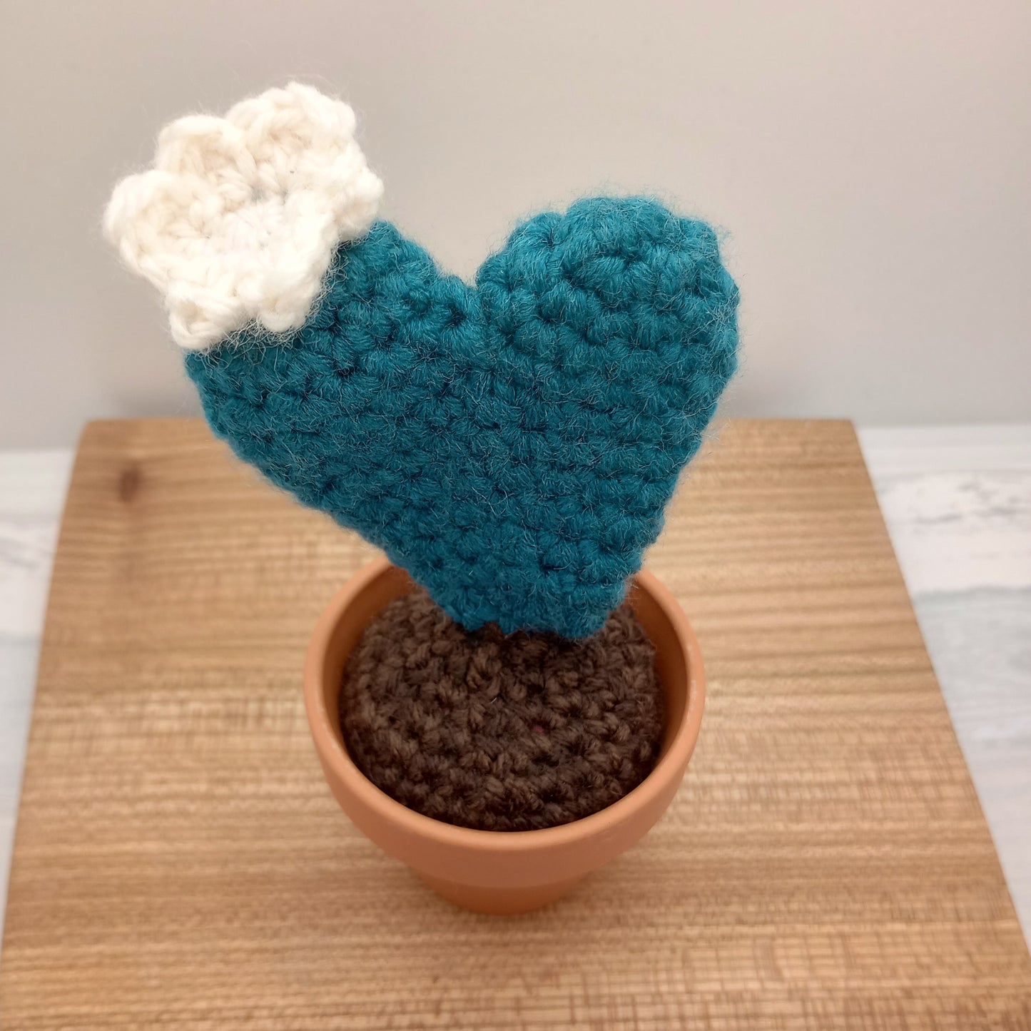 Large Heart Cactus, Crocheted Hoya Heart with white flower