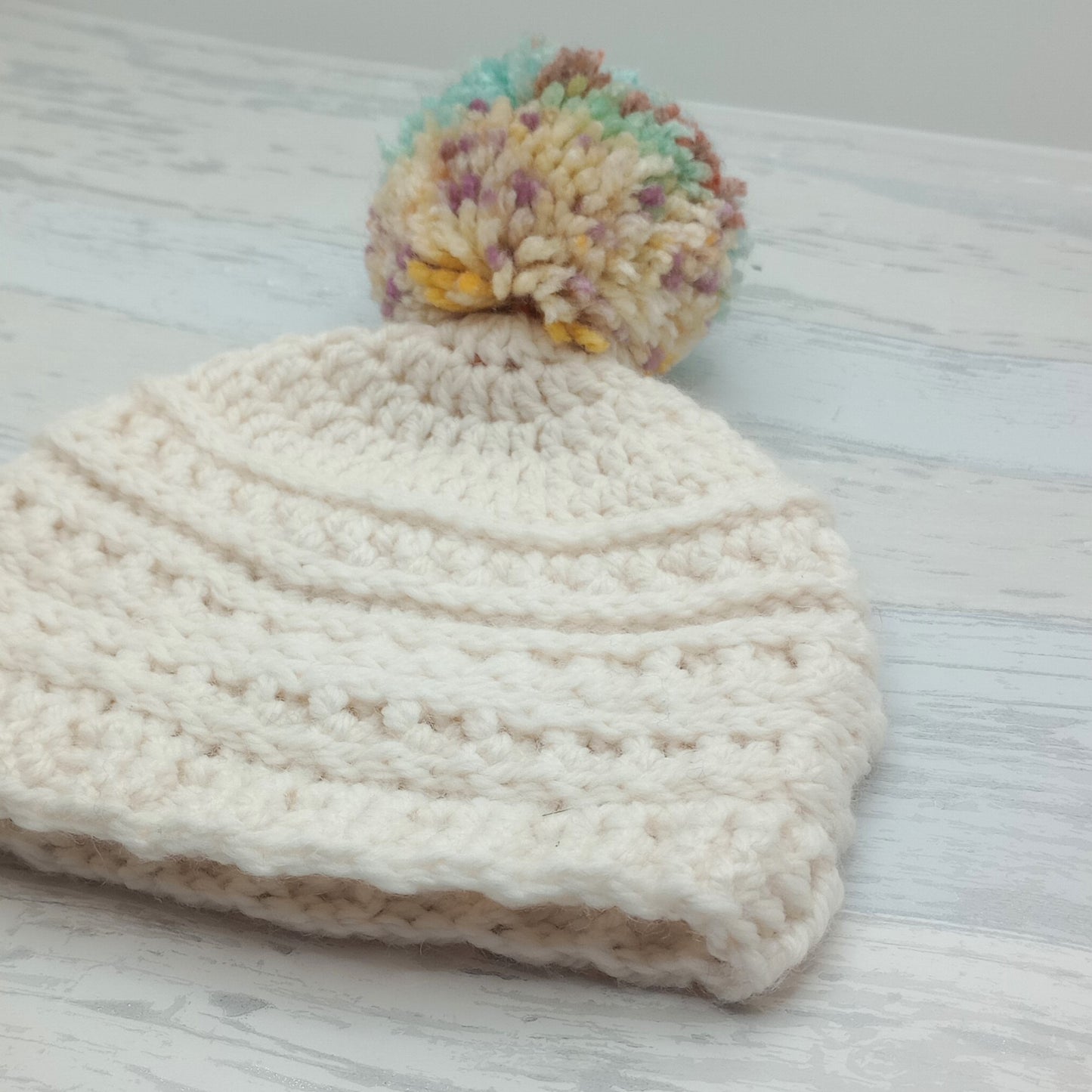 Baby Cream Beanie with Pompom