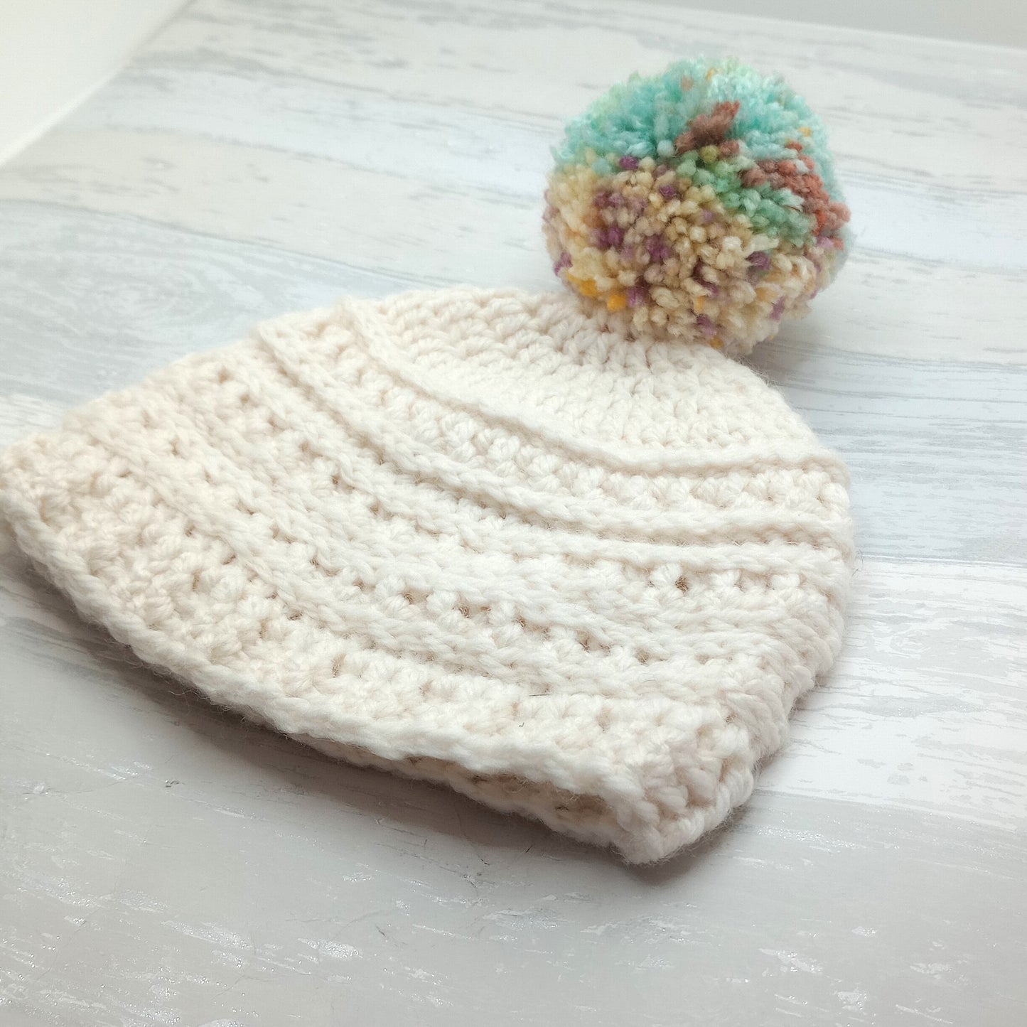 Baby Cream Beanie with Pompom
