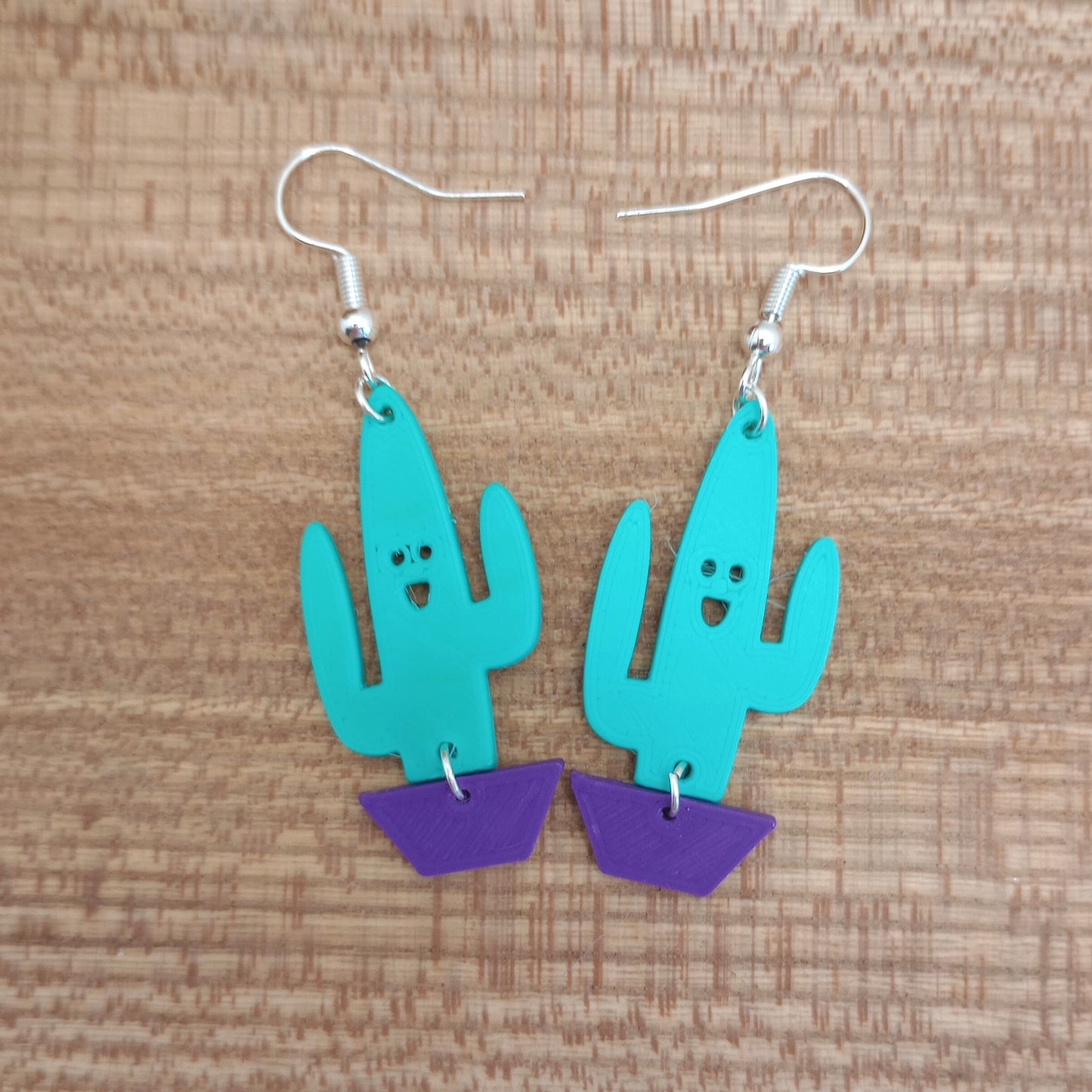 3D Printed Smiley Cactus Earrings in a Pot