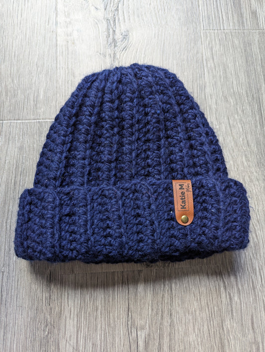 Chunky Navy Blue Ribbed Beanie