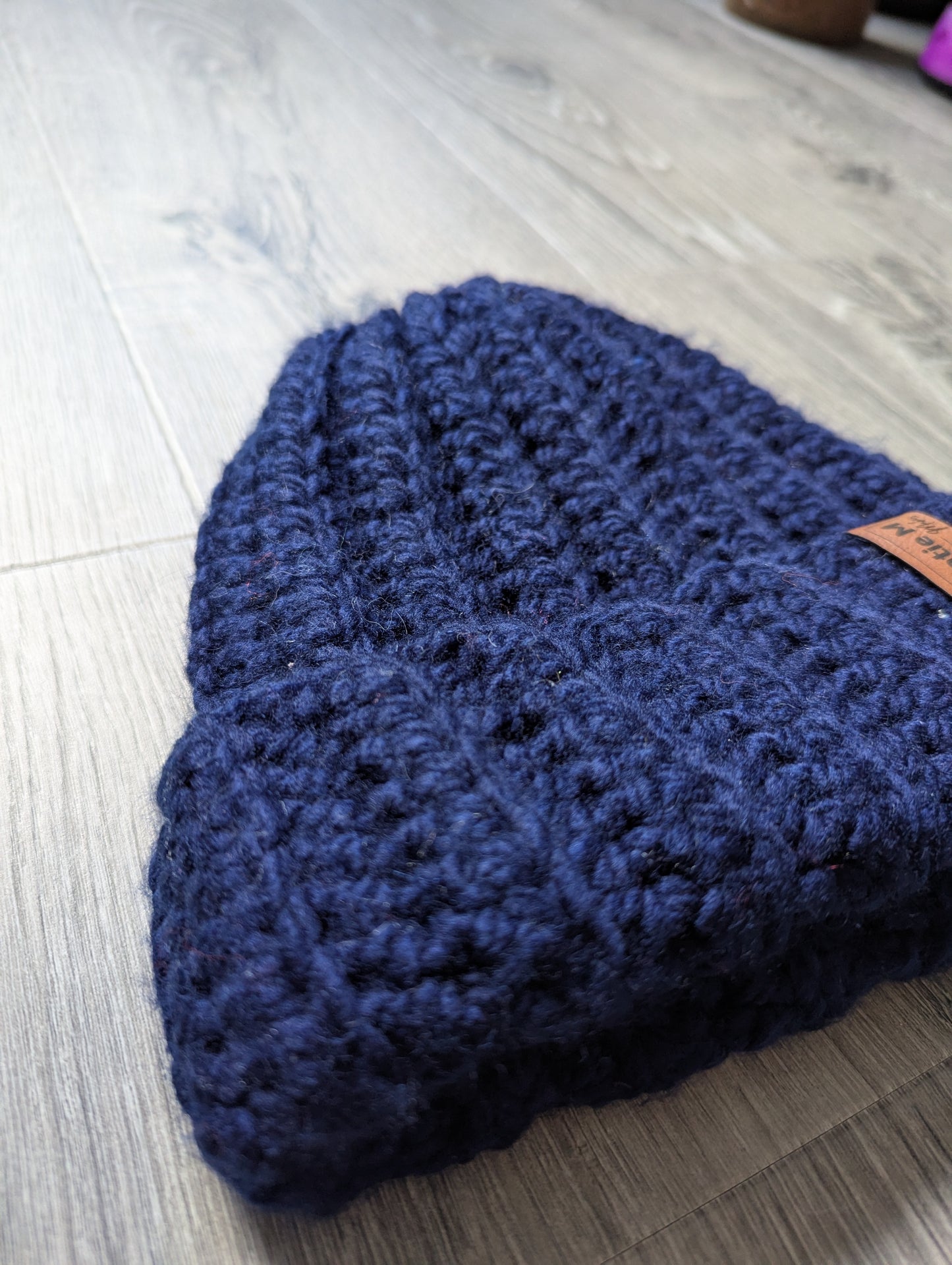 Chunky Navy Blue Ribbed Beanie