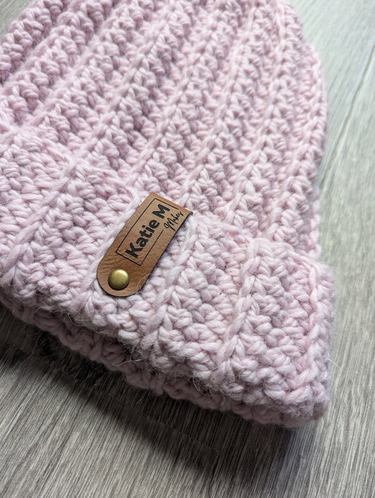 Alpaca Baby Pink Ribbed Beanie