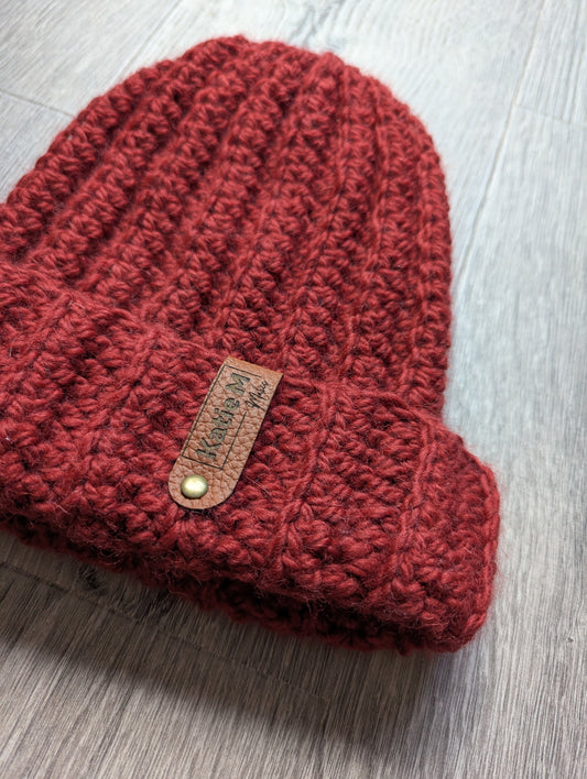 Alpaca Deep Red Ribbed Beanie