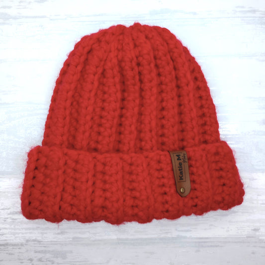 Chunky Red Ribbed Cap