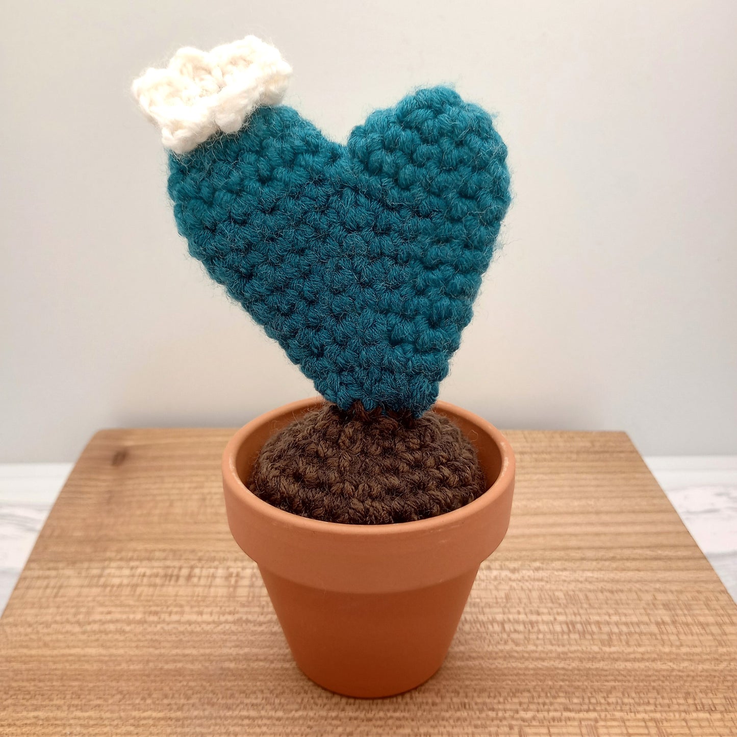 Large Heart Cactus, Crocheted Hoya Heart with white flower