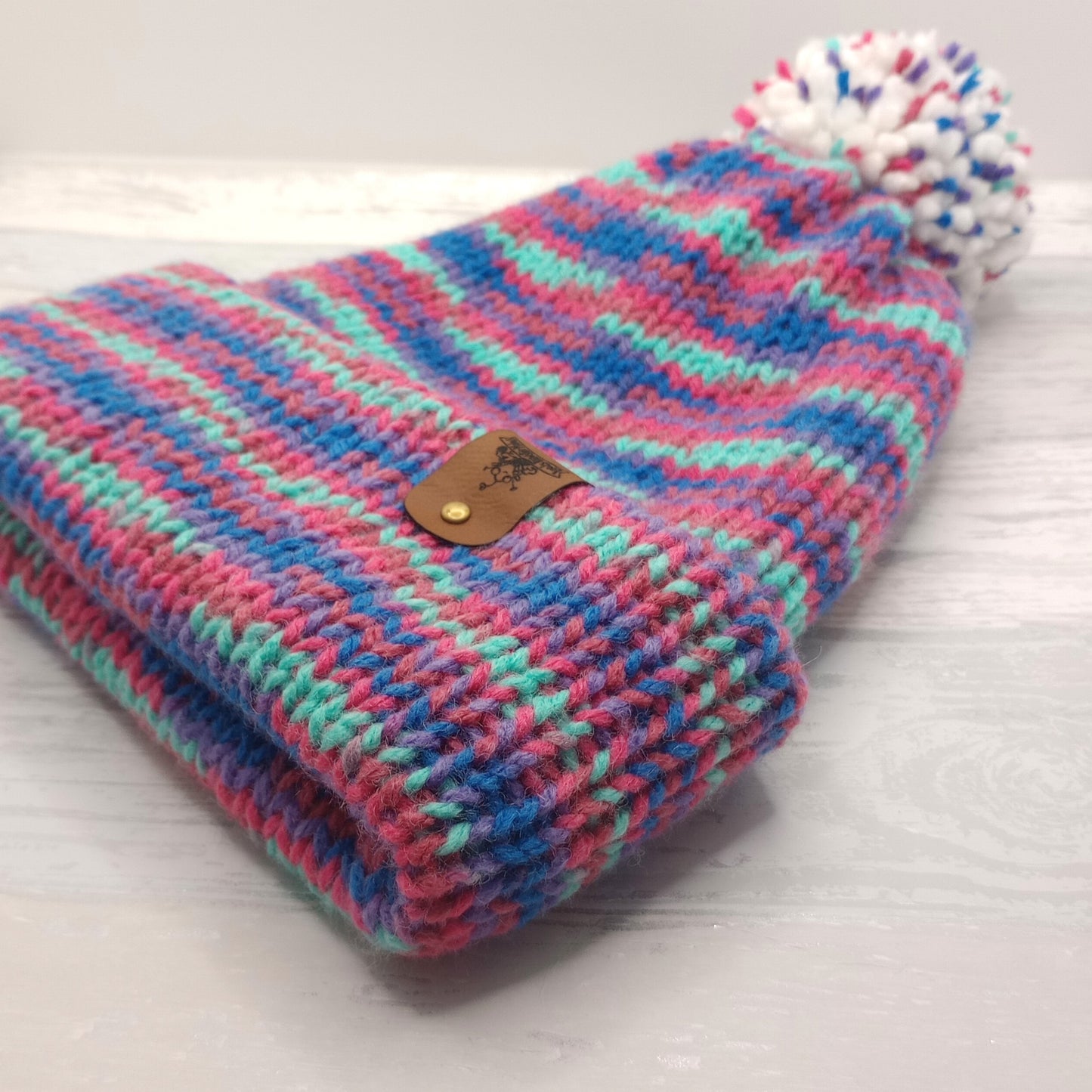 Limited Edition Knitted Purple Speckled Pompom Beanie