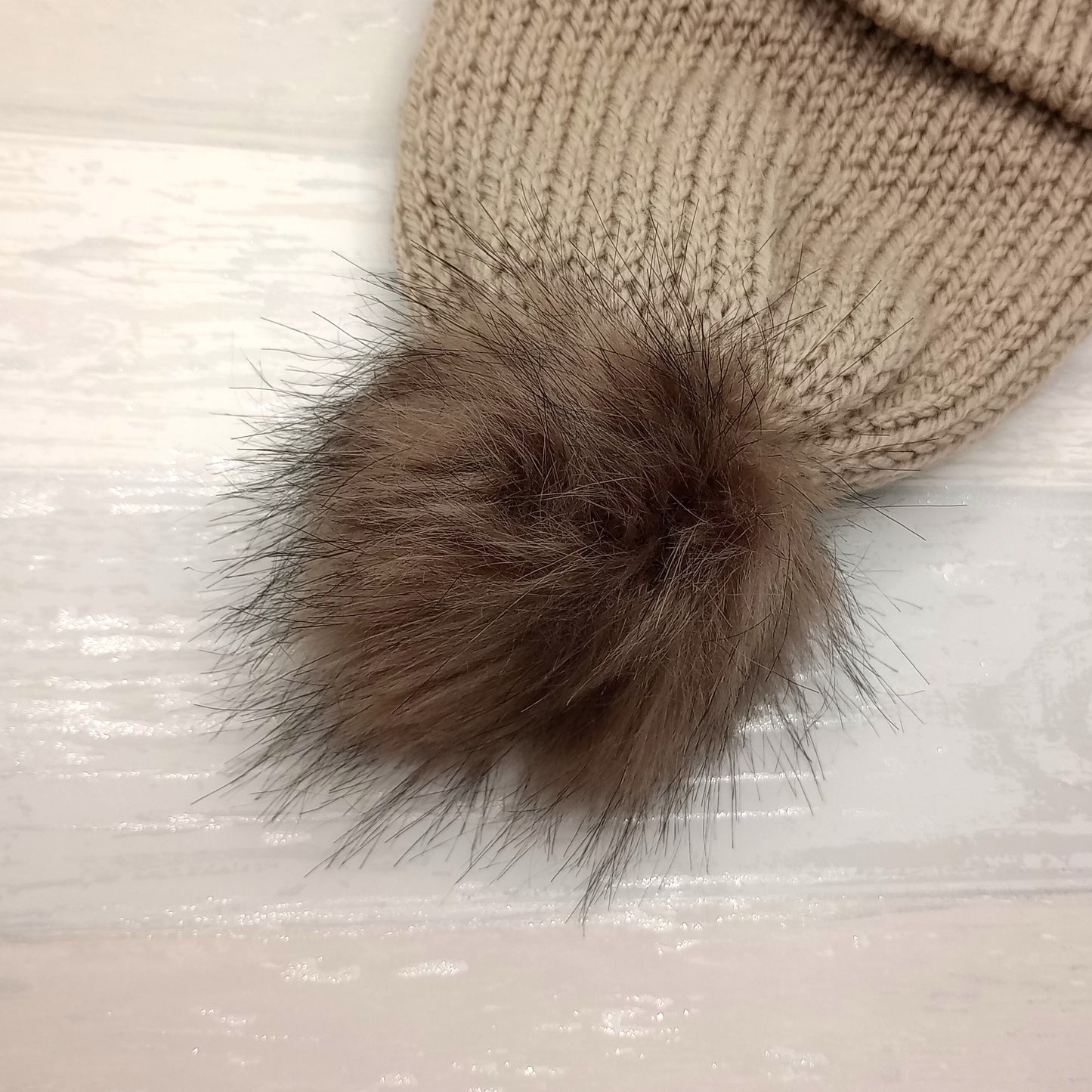 Adult Knitted Tan Hat with a Pompom