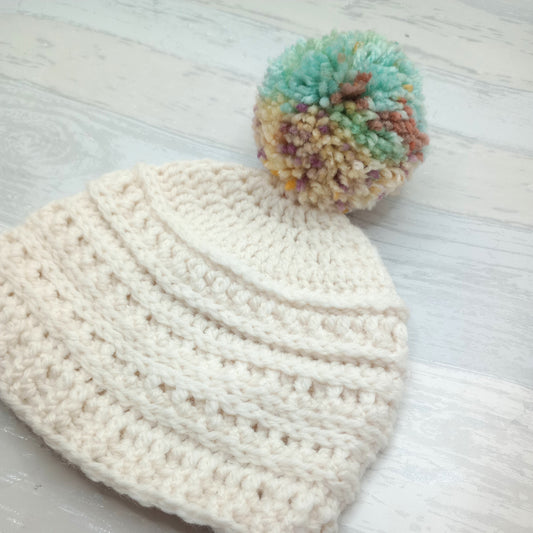 Baby Cream Beanie with Pompom