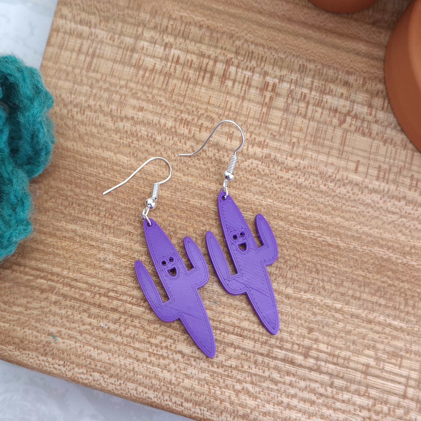 3D Printed Smiley Cactus Earrings