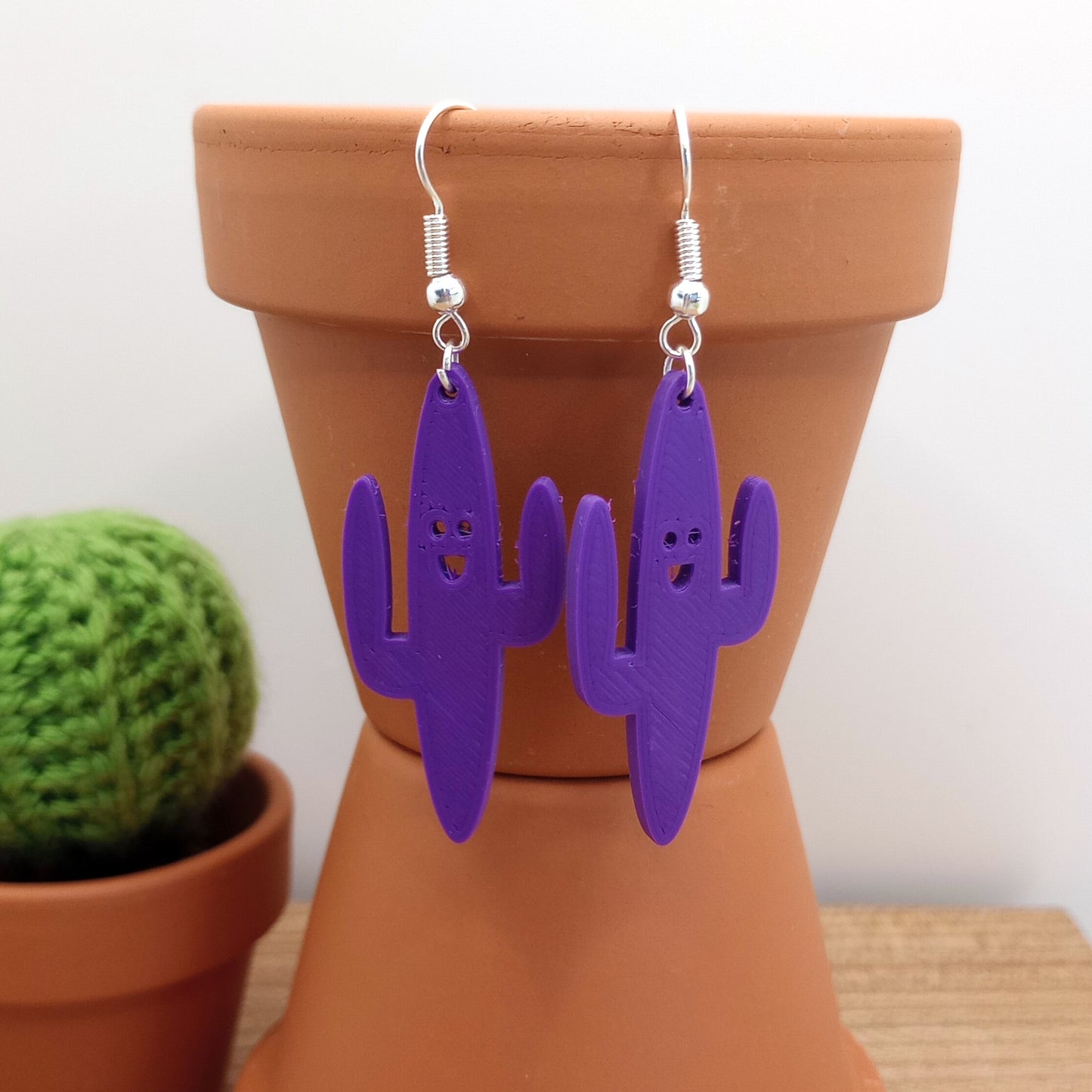 3D Printed Smiley Cactus Earrings