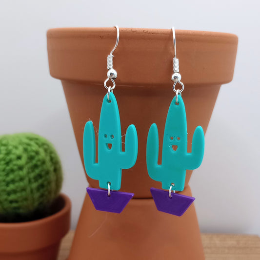 3D Printed Smiley Cactus Earrings in a Pot
