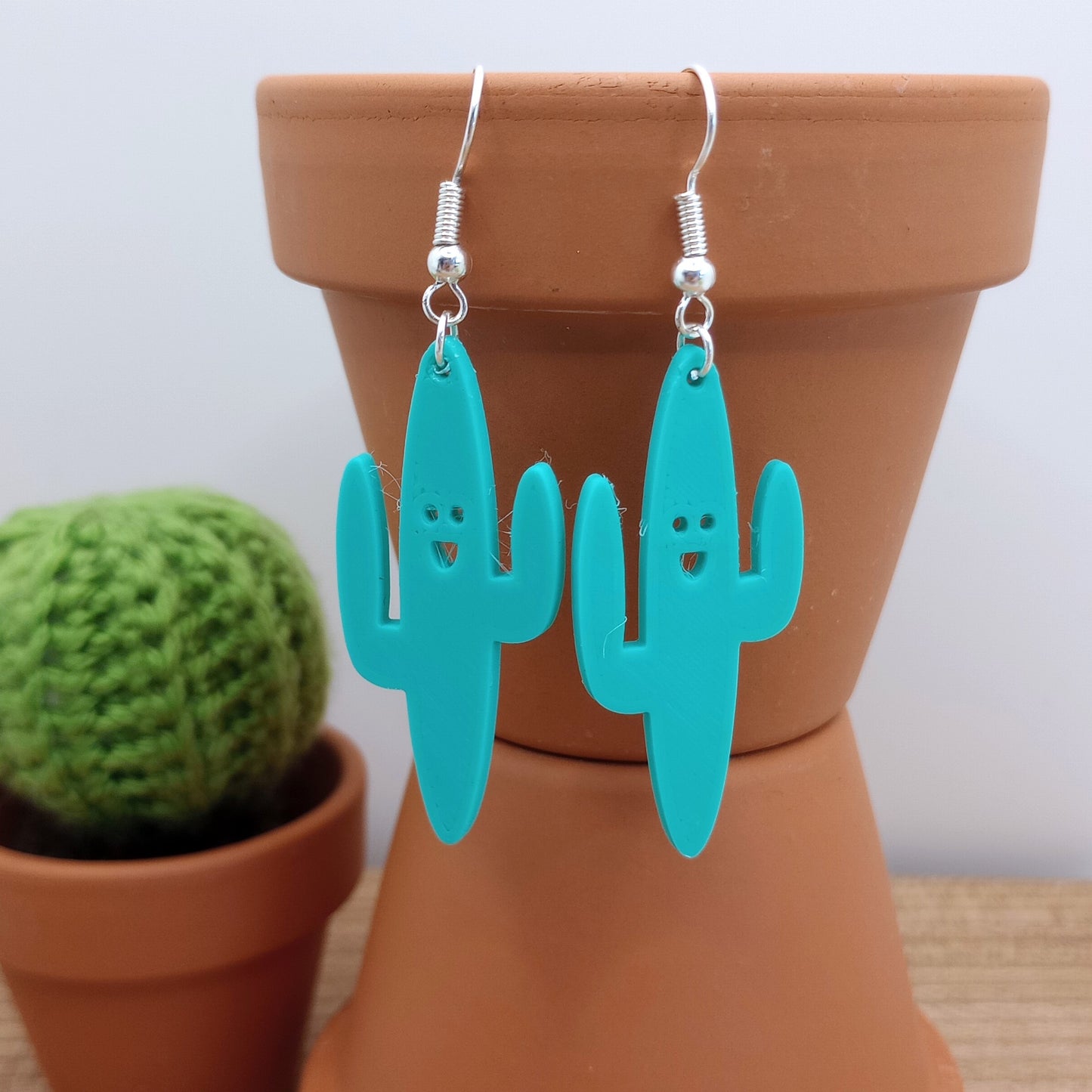 3D Printed Smiley Cactus Earrings